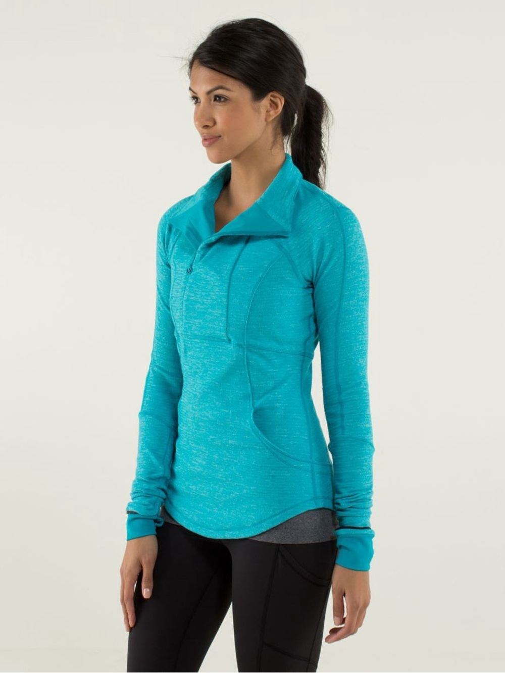 Lululemon Base Runner 1/2 Zip Pullover Jacket Teal Blue Mini Check Pique Surge